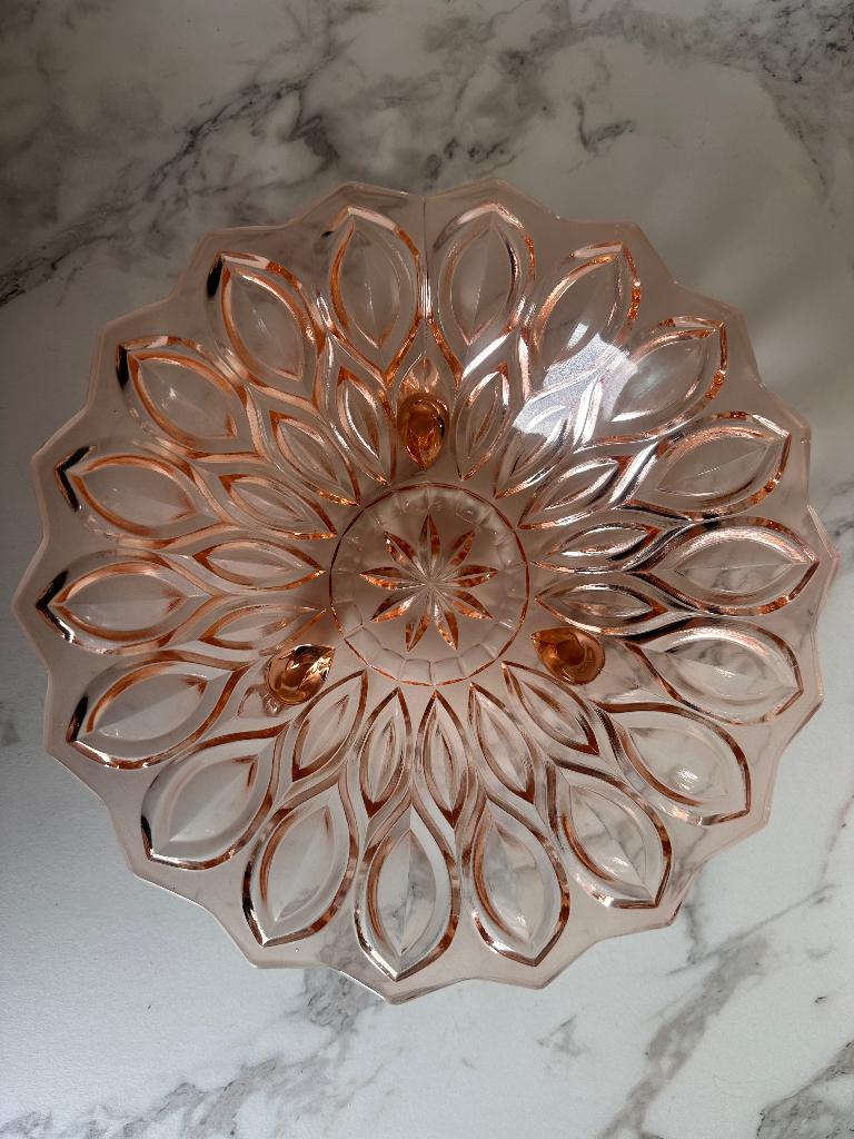 Roze persglas schaal art deco jaren 30, Ophalen