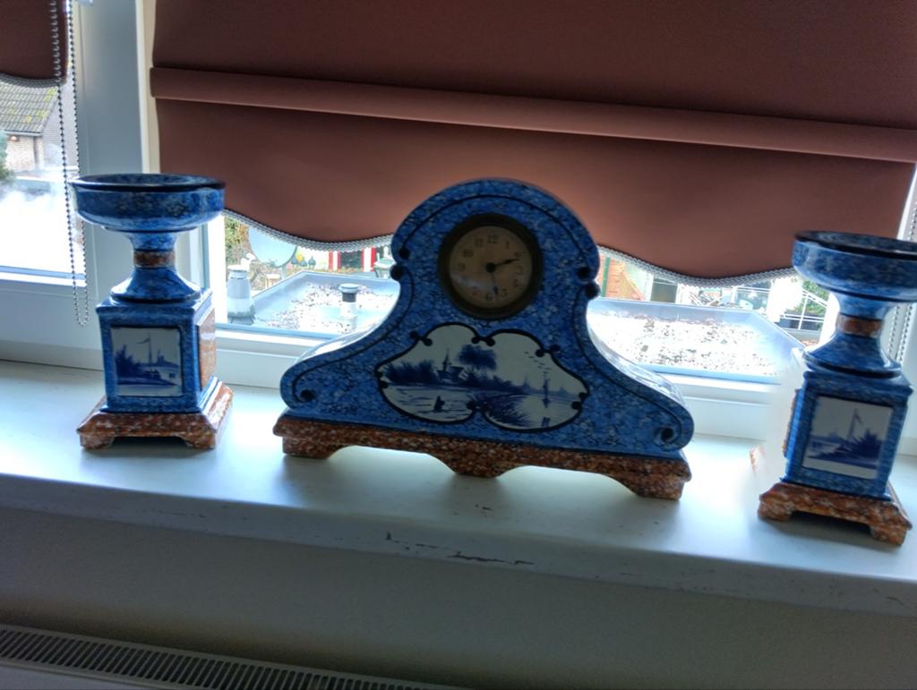 Antieke Delfts Blauwe Klok met Kandelaars, Ophalen