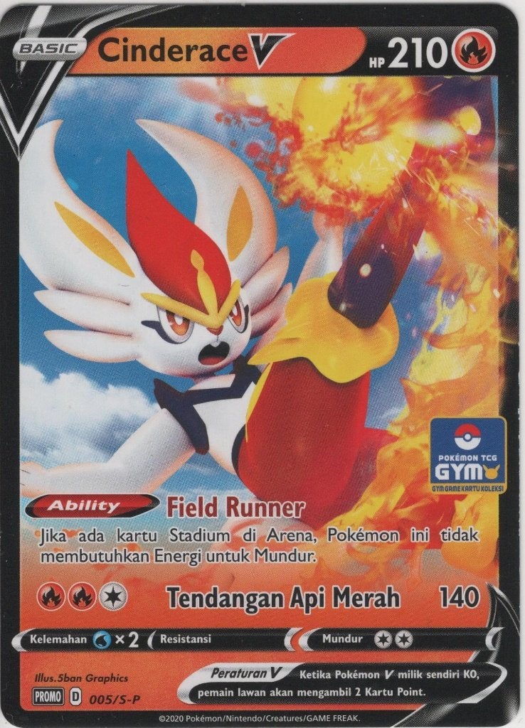 Cinderace V 005/S-P Gym (ID) Promo, Ophalen of Verzenden, Zo goed als nieuw, Losse kaart