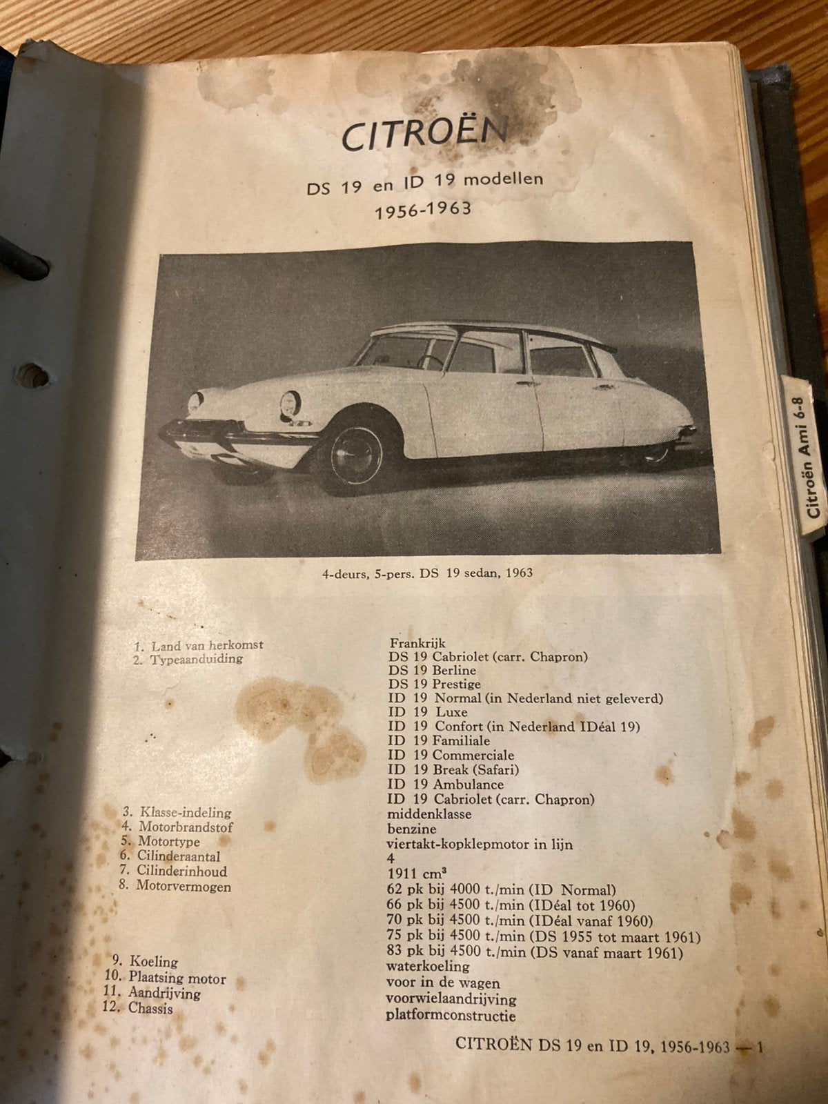 Technische bladen van citroen DS, AMI 6/8 , 1961/63, Ophalen of Verzenden