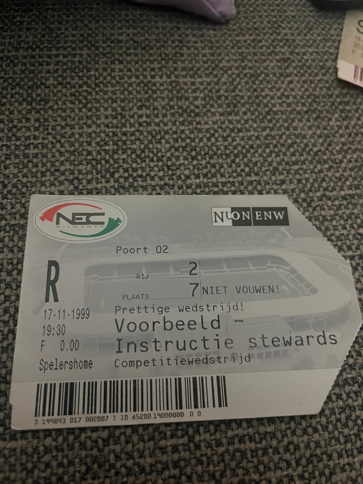 TICKET NEC 1999, Ophalen of Verzenden, Zo goed als nieuw, Overige binnenlandse clubs, Overige typen
