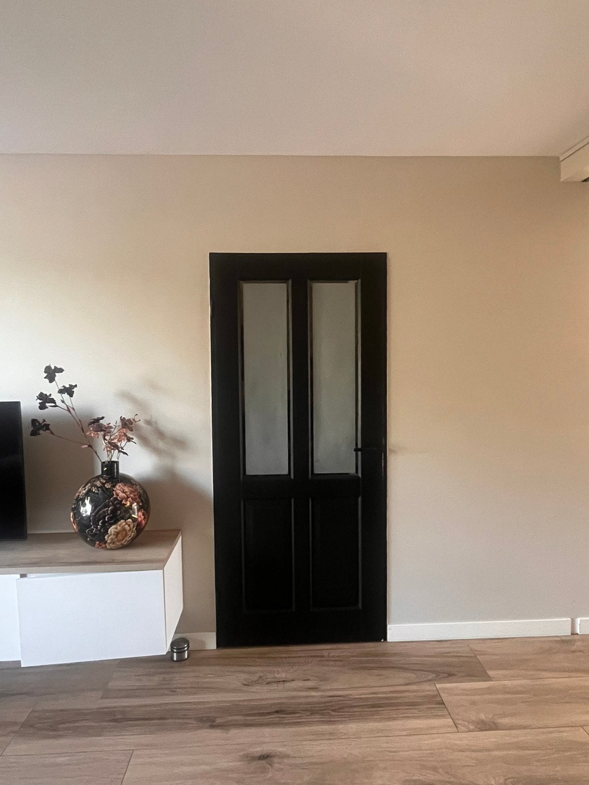 Opdekdeur binnen zwart geverfd facetglas, Ophalen, Zo goed als nieuw, Binnendeur, 200 tot 215 cm