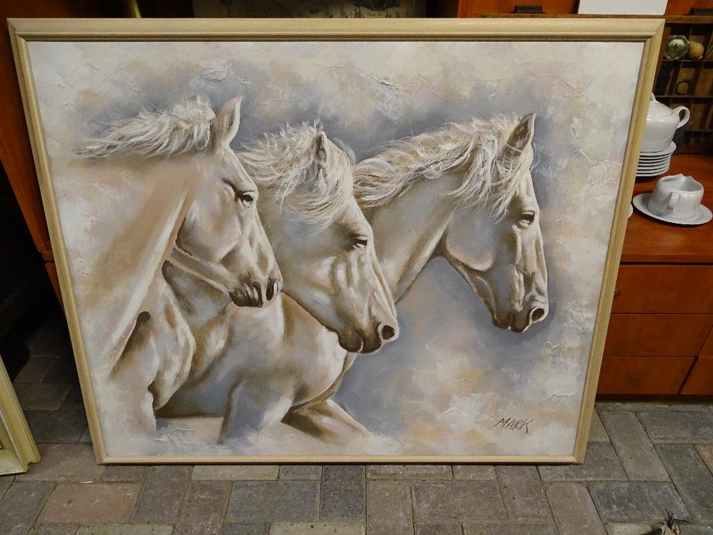 3 Witte paarden in galop, Antiek en Kunst, Kunst | Schilderijen | Klassiek, Ophalen