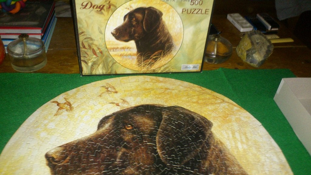 Ronde Puzzel - Bruine Labrador - 500 stukjes - Compleet, Hobby en Vrije tijd, Denksport en Puzzels, Gebruikt, Legpuzzel, 500 t/m 1500 stukjes