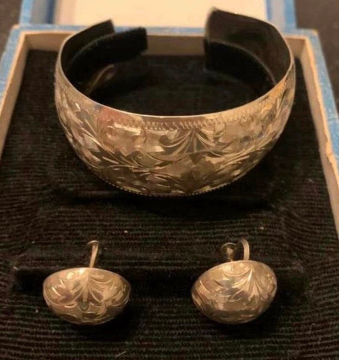 Zilver doosje met armband en oorbellen antieke set, Ophalen of Verzenden
