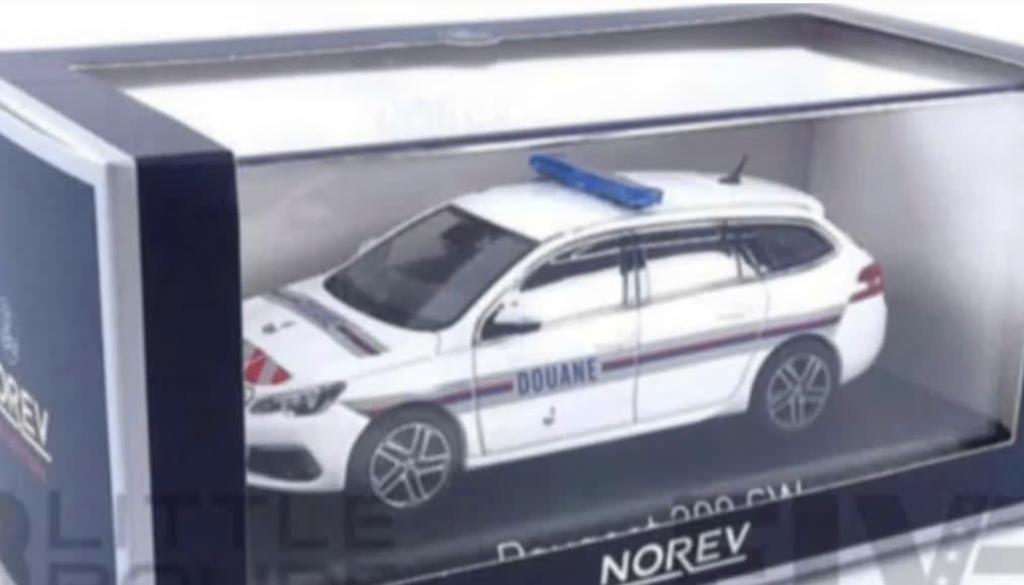 Peugeot 308 SW 2018 Douane gele strepen 1/43 NOREV 473942, Verzenden, Nieuw, Auto, Norev