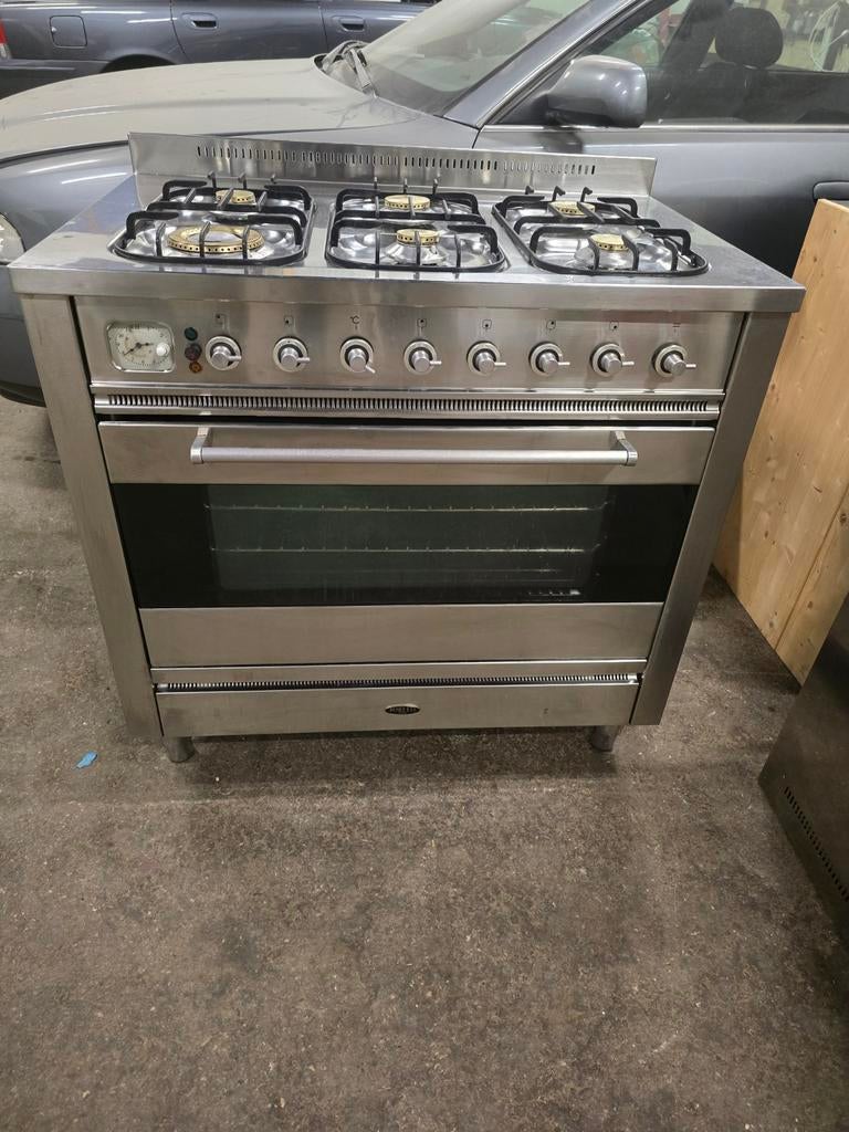 Boretti RVS Fornuis 90cm - 6 Gaspitten & Wokbrander, Witgoed en Apparatuur, Fornuizen, Ophalen, Gebruikt, 60 cm of meer, Gas