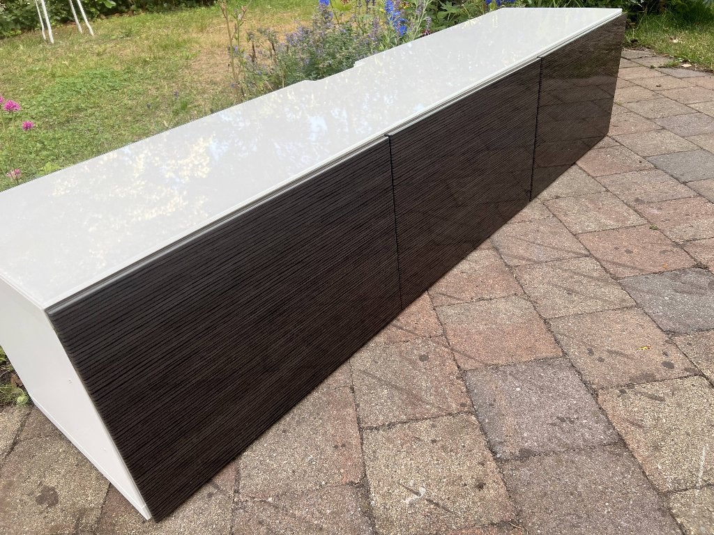 TV Meubel Wit met Hoogglans Grijs/Zwarte Voorkant, Ophalen, Overige materialen, Modern, Hoogglans, 150 tot 200 cm