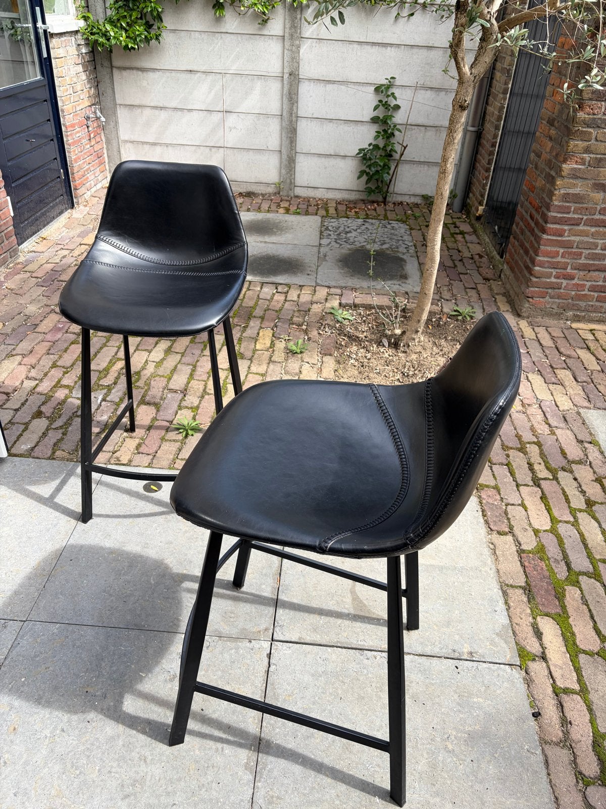 Dutch Bone Franky barkrukken, zwart (2 stuks), Ophalen, Met voetsteun, 60 tot 90 cm, Leer