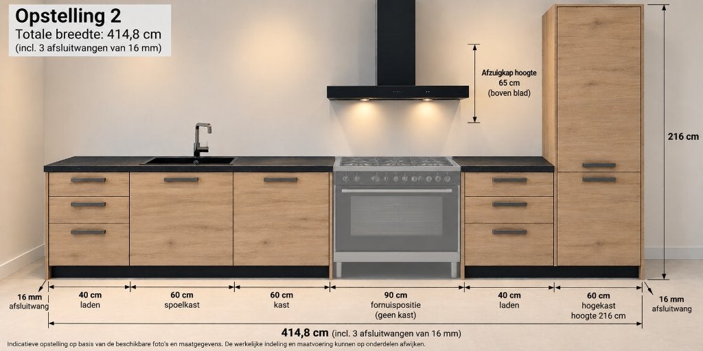 UH15 Showroomkeuken  lichte houtlook – flexibelle opstelling