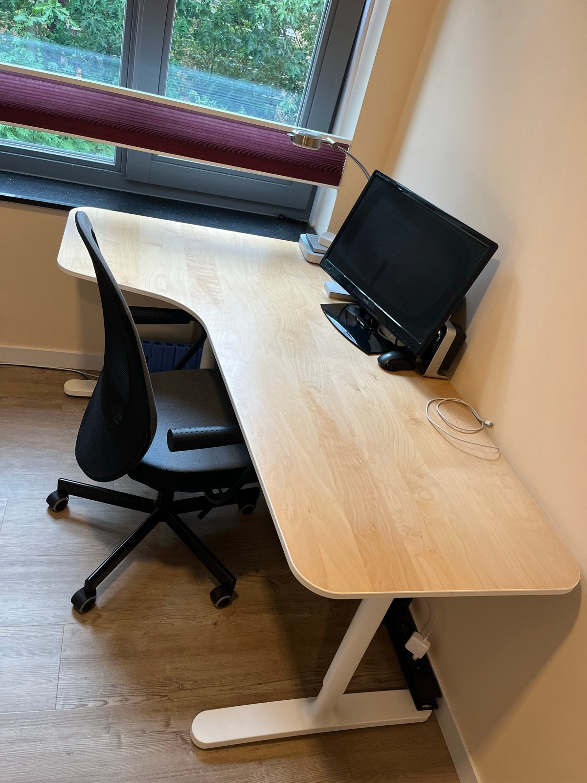 Hoekbureau in berken houtkleur - 160 x 65 x 110cm, Huis en Inrichting, Bureaus, Ophalen, Gebruikt, Hout, Hoekbureau
