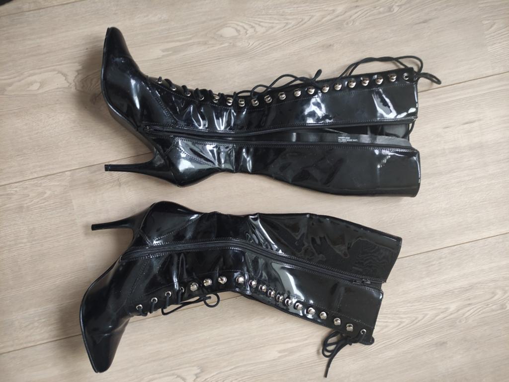 Pleaser Zwarte Knie Laklaarzen maat 37 zgan, Hoge laarzen, Verzenden, Zwart, Pleaser