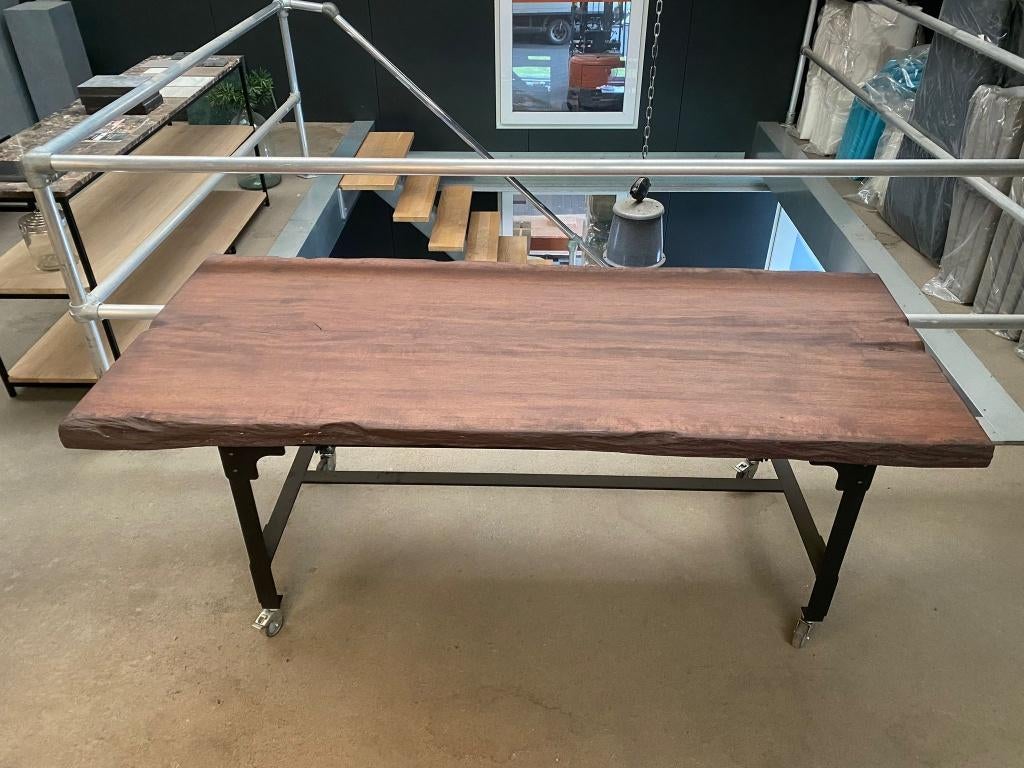 Robuuste eiken tafel - industrieel onderstel - 200x85x78cm, Ophalen, 200 cm of meer, 50 tot 100 cm, Zo goed als nieuw