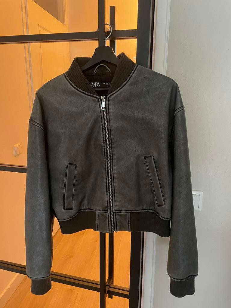 Bomber jas leer, Ophalen of Verzenden, Zo goed als nieuw, Maat 46/48 (XL) of groter, Grijs