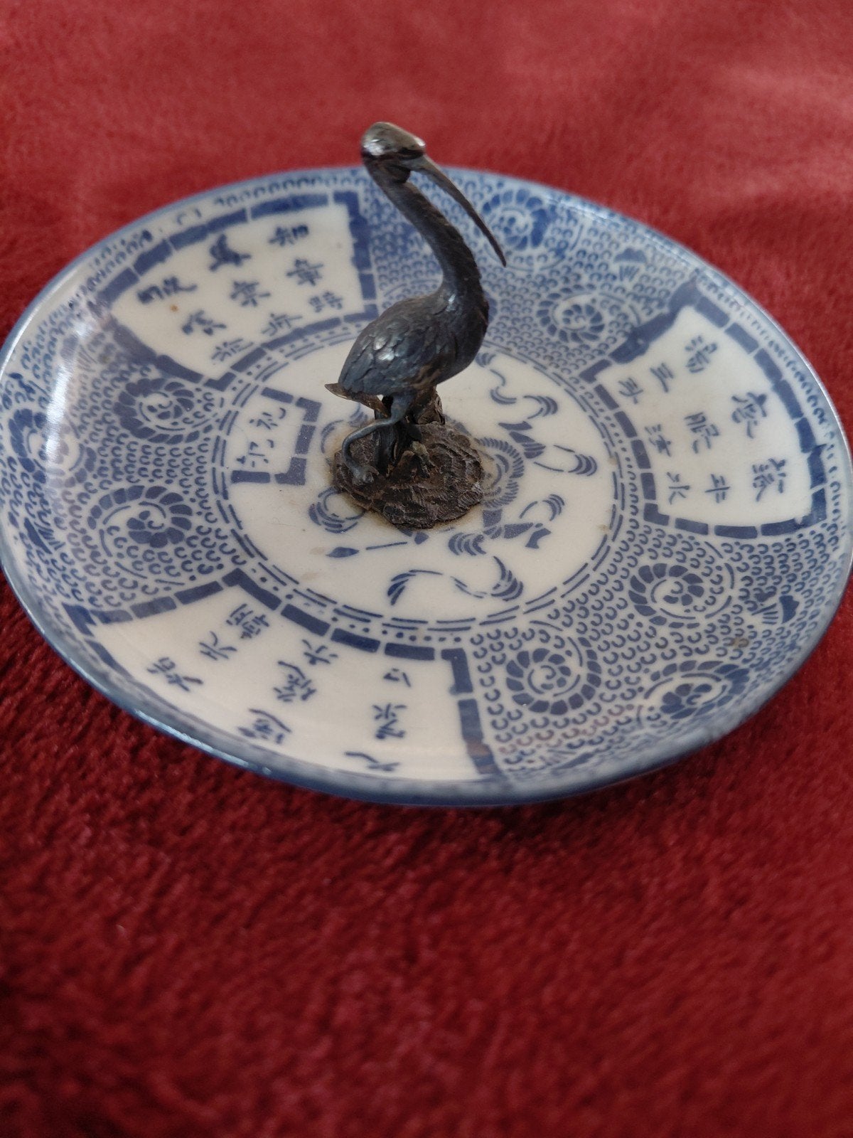 Antiek Chinees bord met kraanvogel decoratie, Ophalen of Verzenden