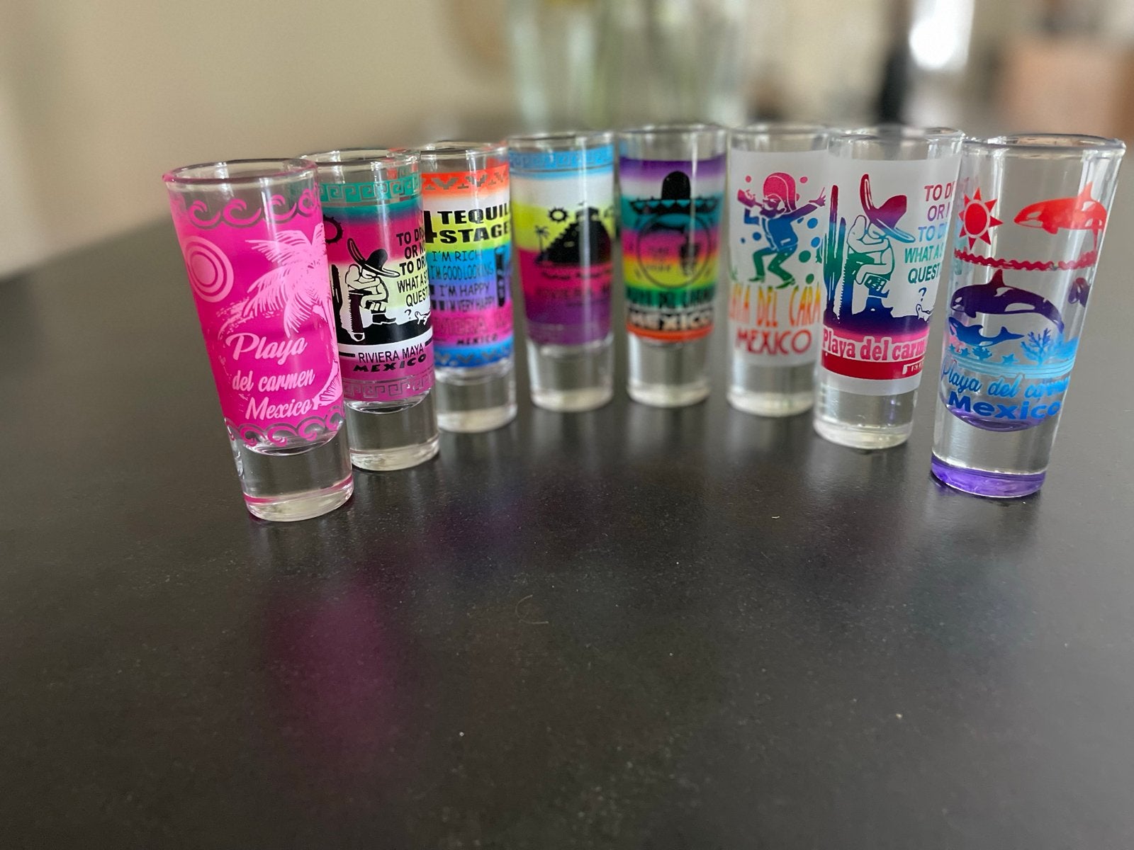 Set van 8 vrolijke shotglaasjes - Mexico thema, Ophalen of Verzenden, Meerkleurig, Overige merken, Glas