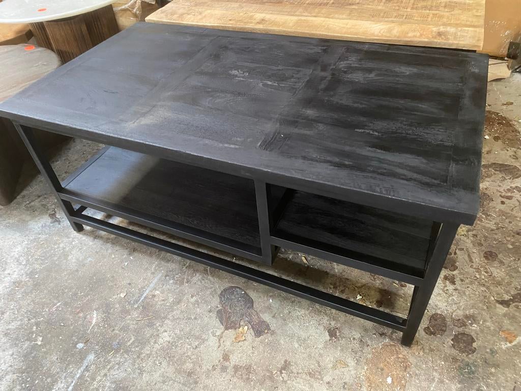 Salontafel zwart massief mangohout 60x120x47 nieuw