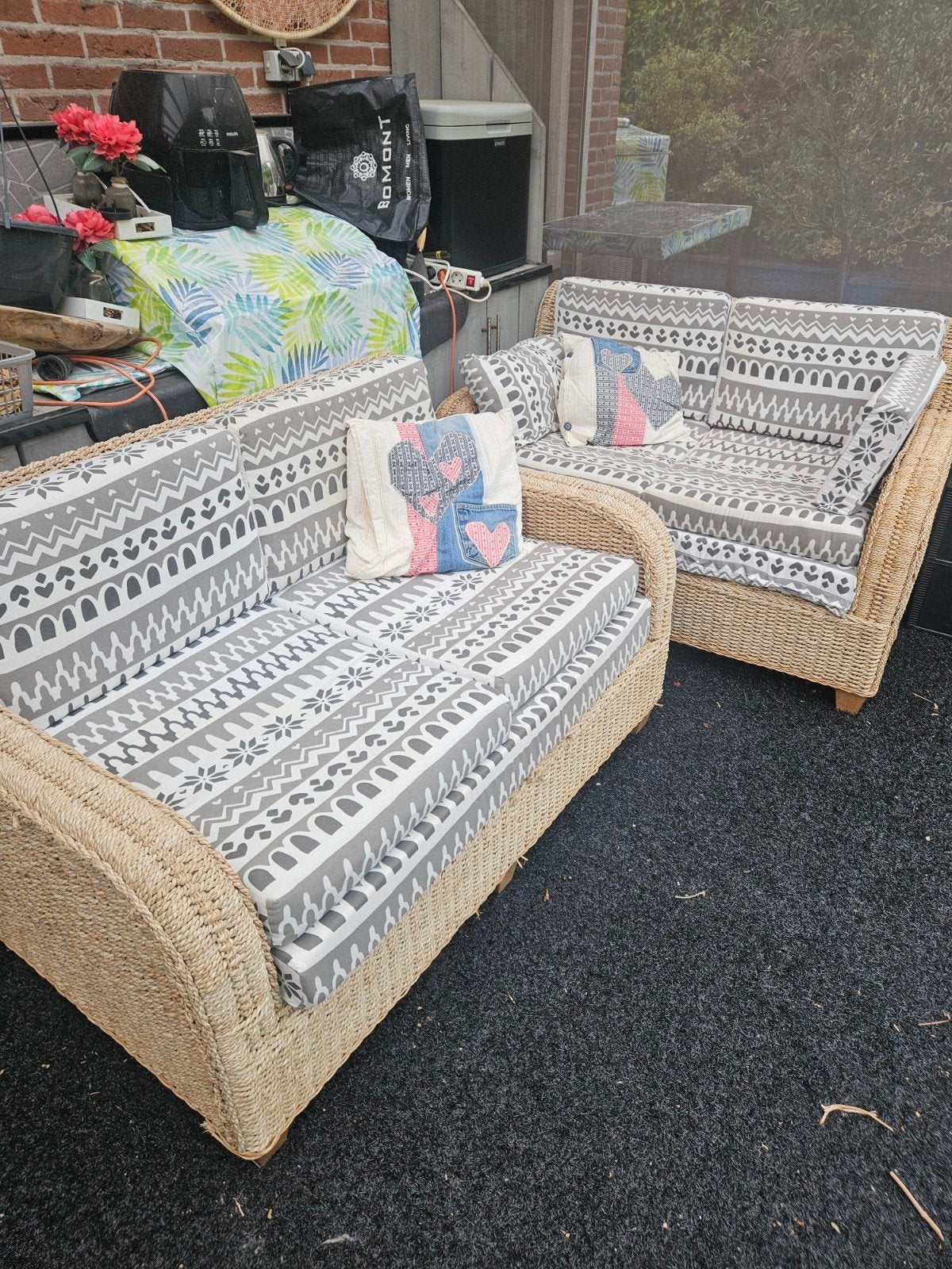 Rotan bankje met kussens, Ophalen, Gebruikt, 150 tot 200 cm, Tweepersoons