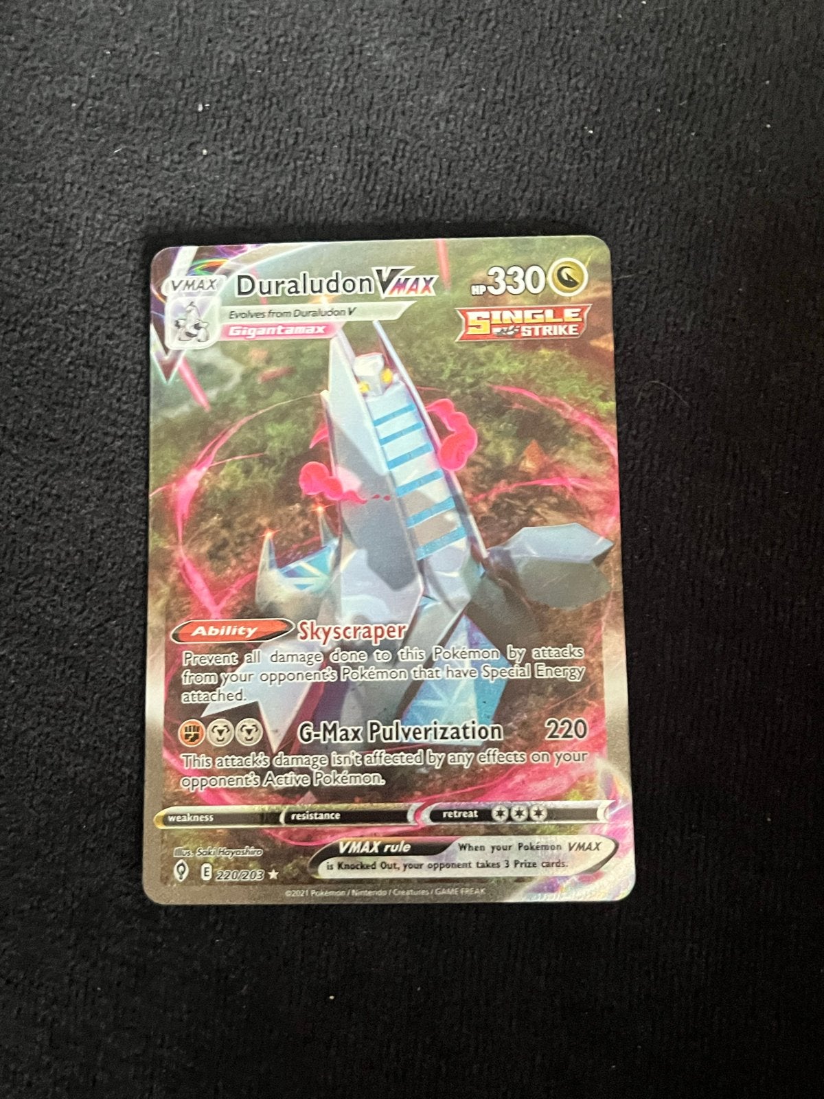 Duraludon VMAX Evolving Skies 220/203 NM Pokémon Kaart, Ophalen of Verzenden, Zo goed als nieuw, Losse kaart, Foil