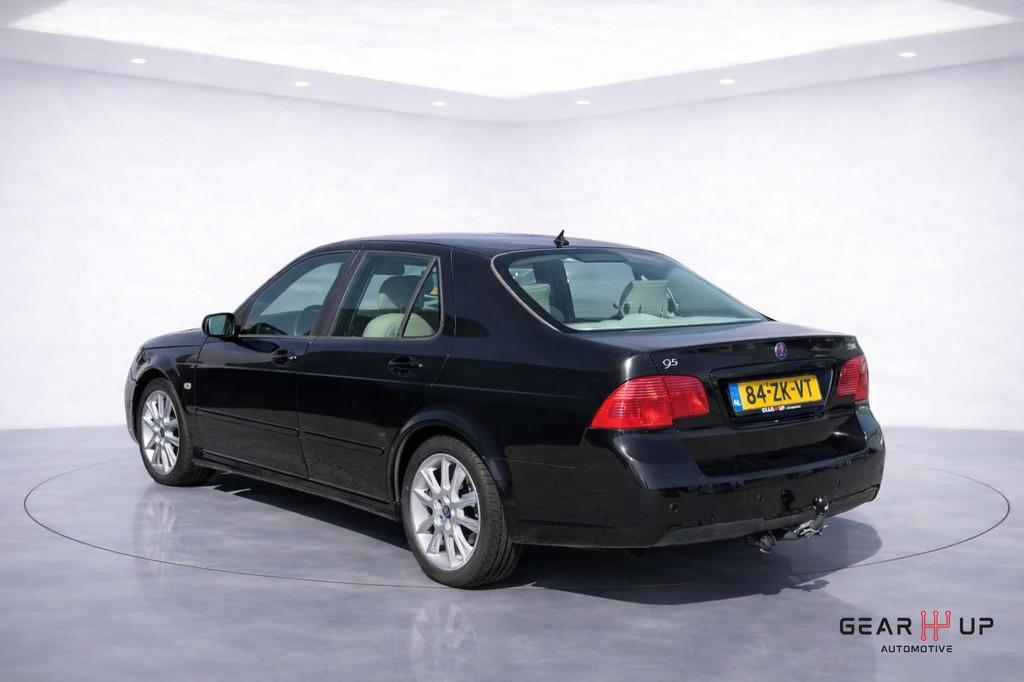 Saab 9-5 2.3t Vector Sport Aut LEER|STOELVERW|CRUISE|CLIMA|, Auto's, Saab, 4 cilinders, 2290 cc, 1505 kg, Zwart