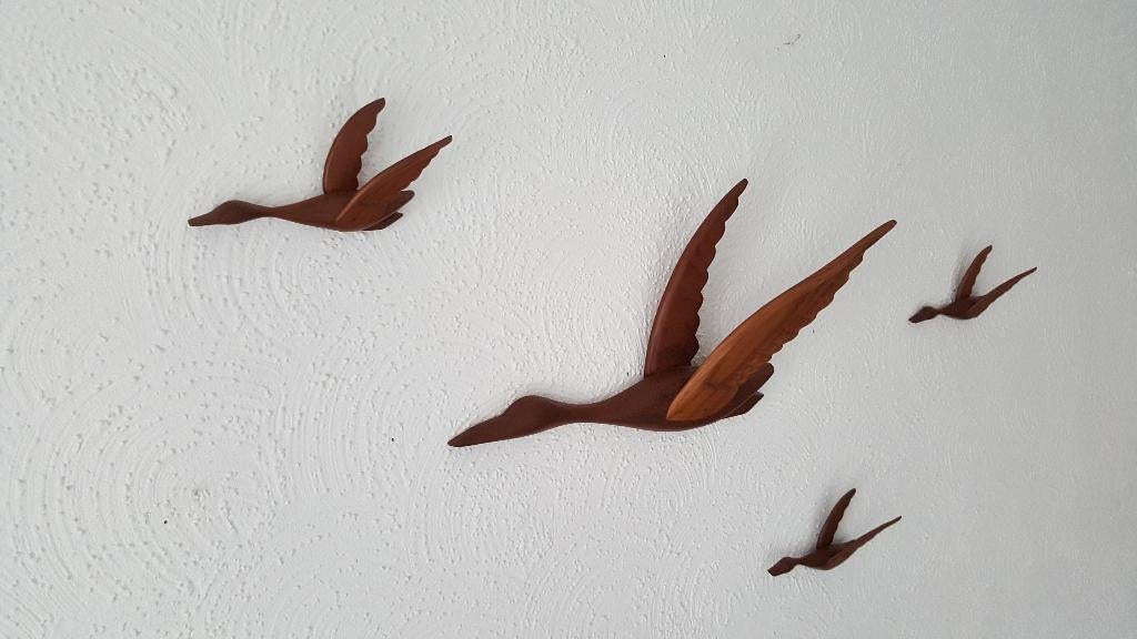 Vintage Teak Houten Wandvogels Vogels Wanddecoratie, Huis en Inrichting, Woonaccessoires | Wanddecoraties, Ophalen, Zo goed als nieuw