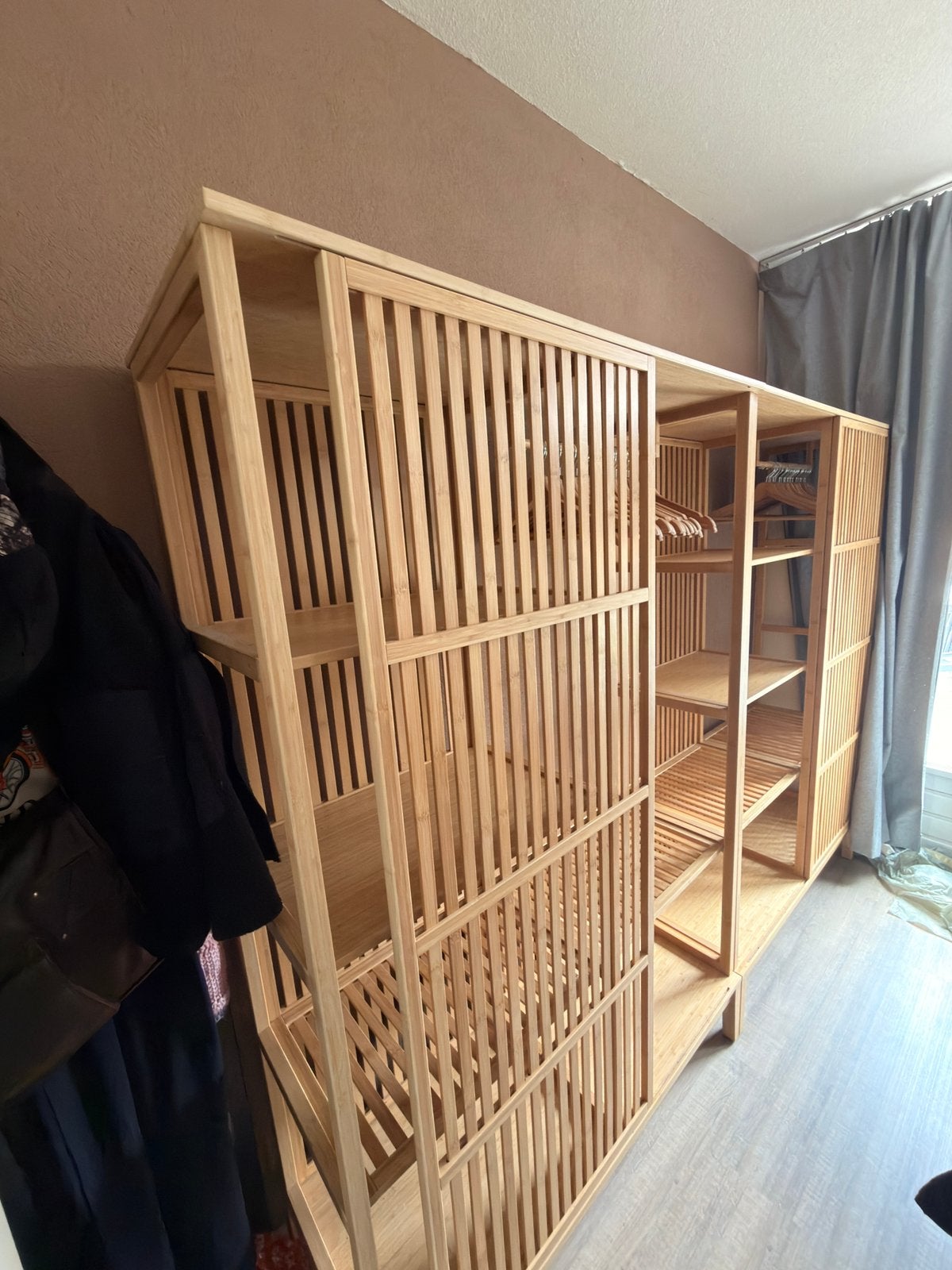 NORDKISA Open kledingkast met schuifdeur, bamboe,, Ophalen, Overige materialen, Met deur(en), 100 tot 150 cm