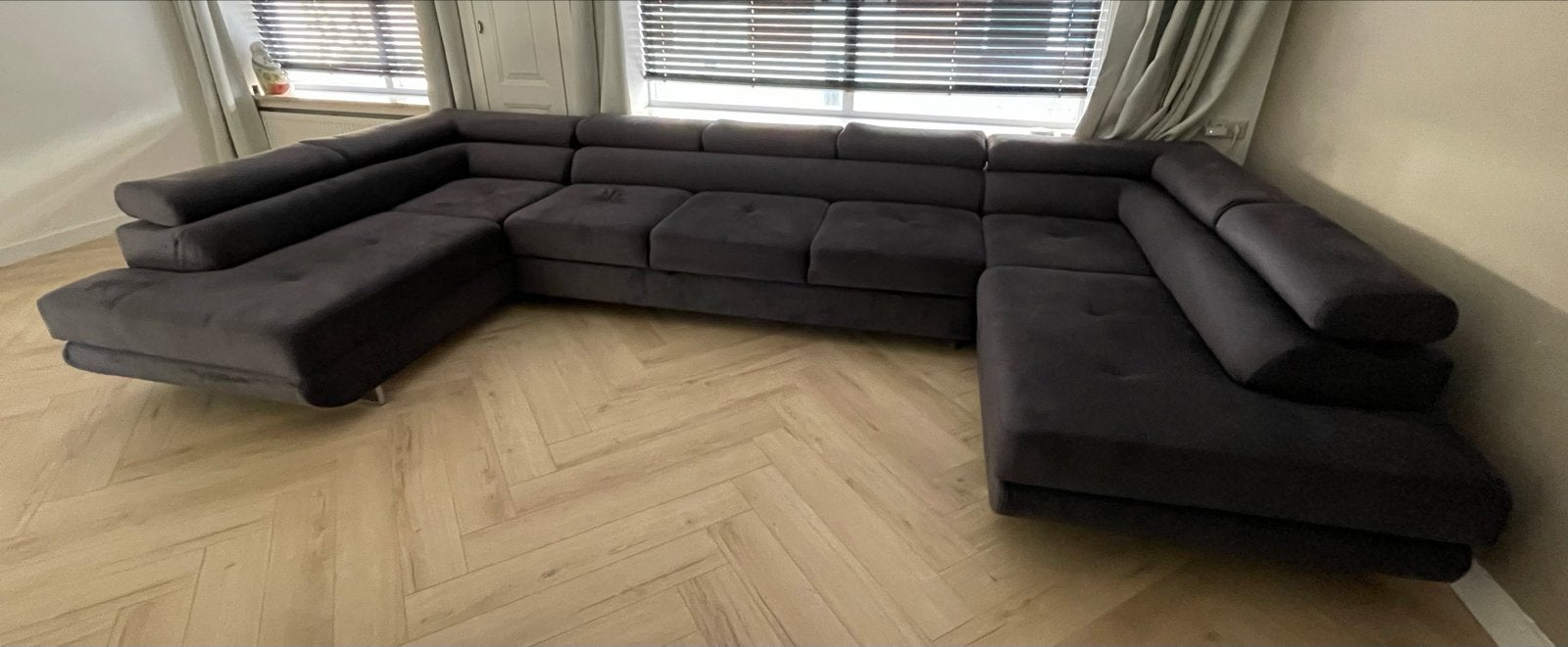 Grote U-vormige hoekbank met slaapfunctie en opbergruimte, Ophalen, Gebruikt, Hoekbank, 300 cm of meer