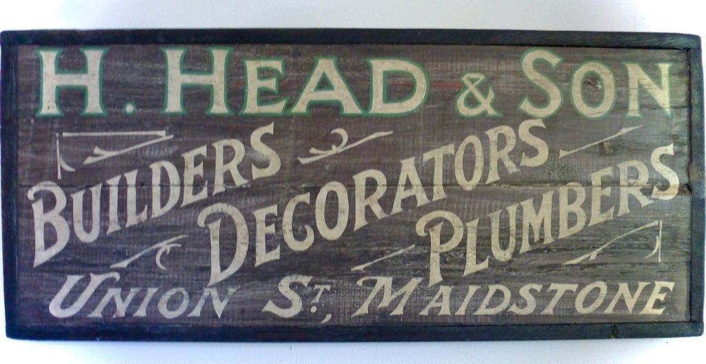 Groot zwaar hout reclamebord / vintage / Engels / decorateur, Verzamelen, Reclamebord, Ophalen of Verzenden, Zo goed als nieuw
