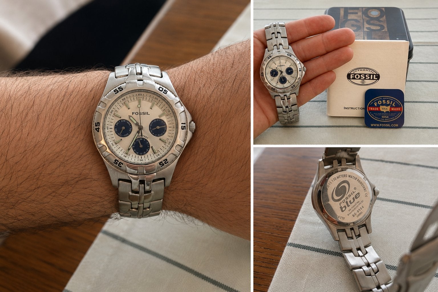 Fossil Blue Chronograaf Herenhorloge – Model BQ-9184, Ophalen, Zo goed als nieuw, Staal, Overige merken