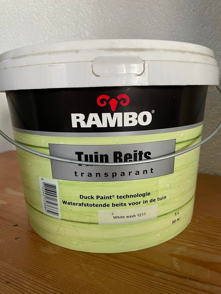 Rambo Tuinbeits Transparant White Wash 1211 - 5 Liter, Wit, Nieuw, Beits, Ophalen of Verzenden