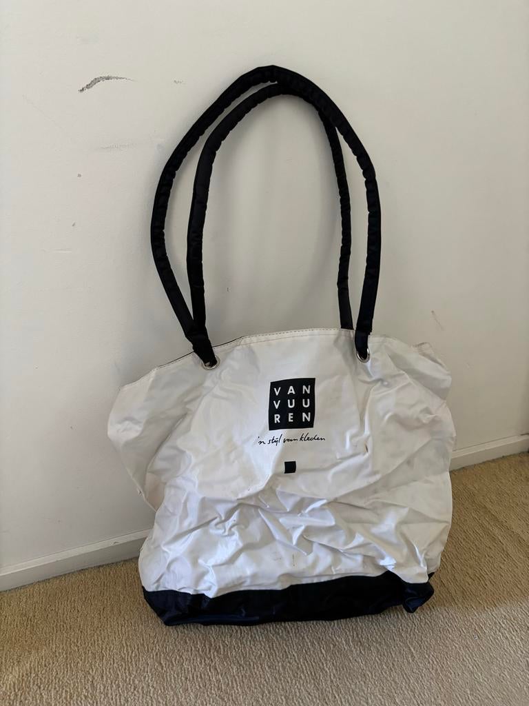 Witte en zwarte tas met rits en binnenvak, Sieraden, Tassen en Uiterlijk, Tassen | Schoudertassen, Ophalen of Verzenden, Gebruikt