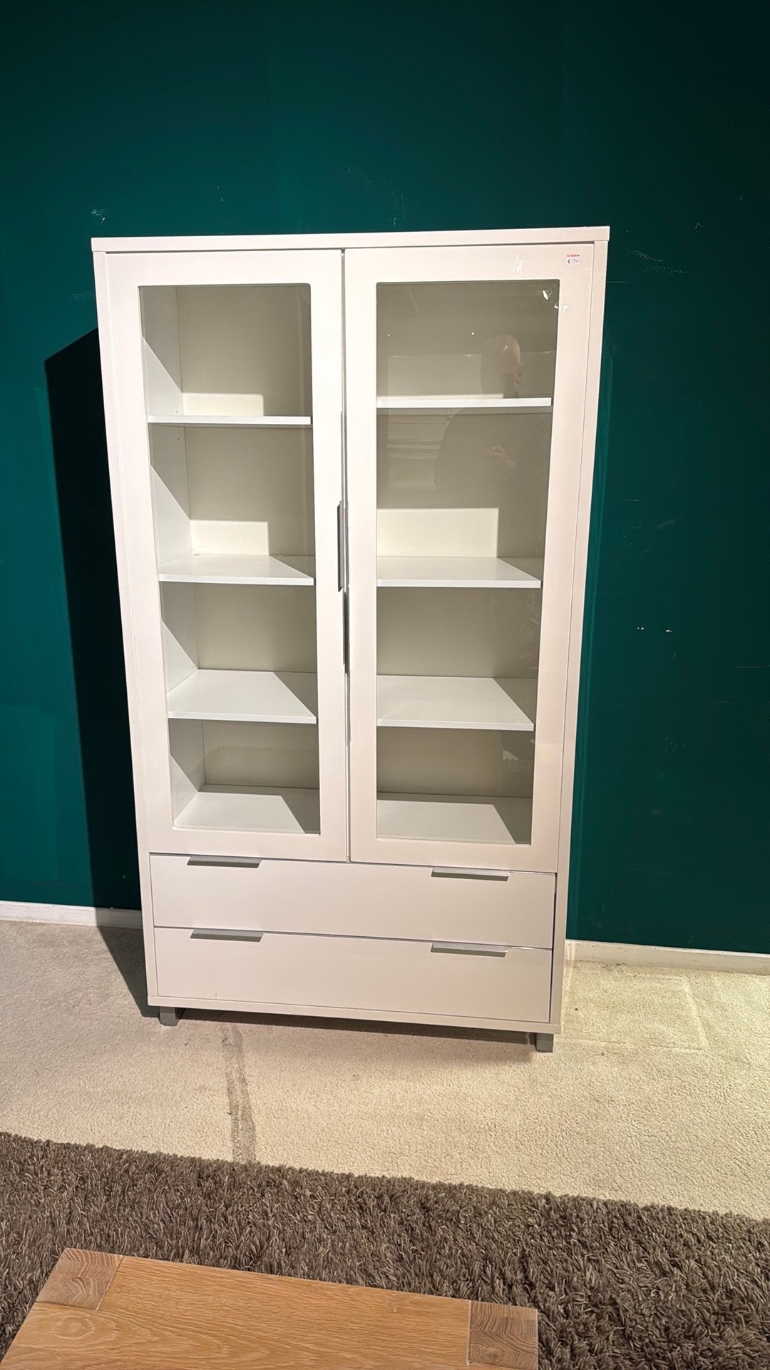 Moderne hooglans witte vitrinekast, Met lade(s), ., Overige houtsoorten, Zo goed als nieuw
