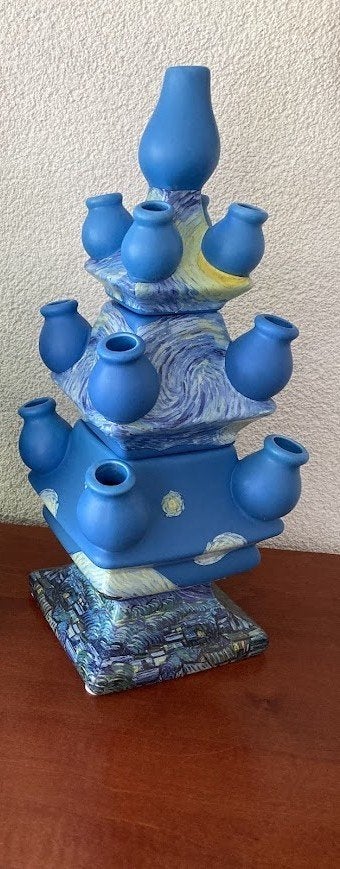 Splinternieuwe HEINEN 3 delige Starry Night Tulpenvaas. 35 €, Huis en Inrichting, Ophalen, Blauw, Aardewerk of Porselein, Nieuw