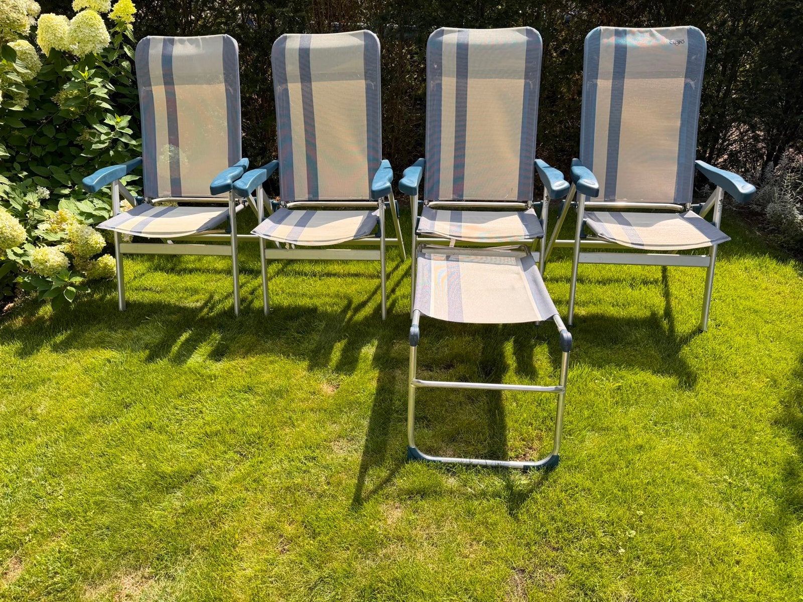 Crespo campingstoelen (4x) met voetenbank - Goede staat, Ophalen, Gebruikt, Aluminium, Inklapbaar