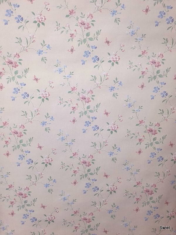 12422 brocante vintage origineel oud bloemetjes behang swiet, Ophalen of Verzenden, Blauw