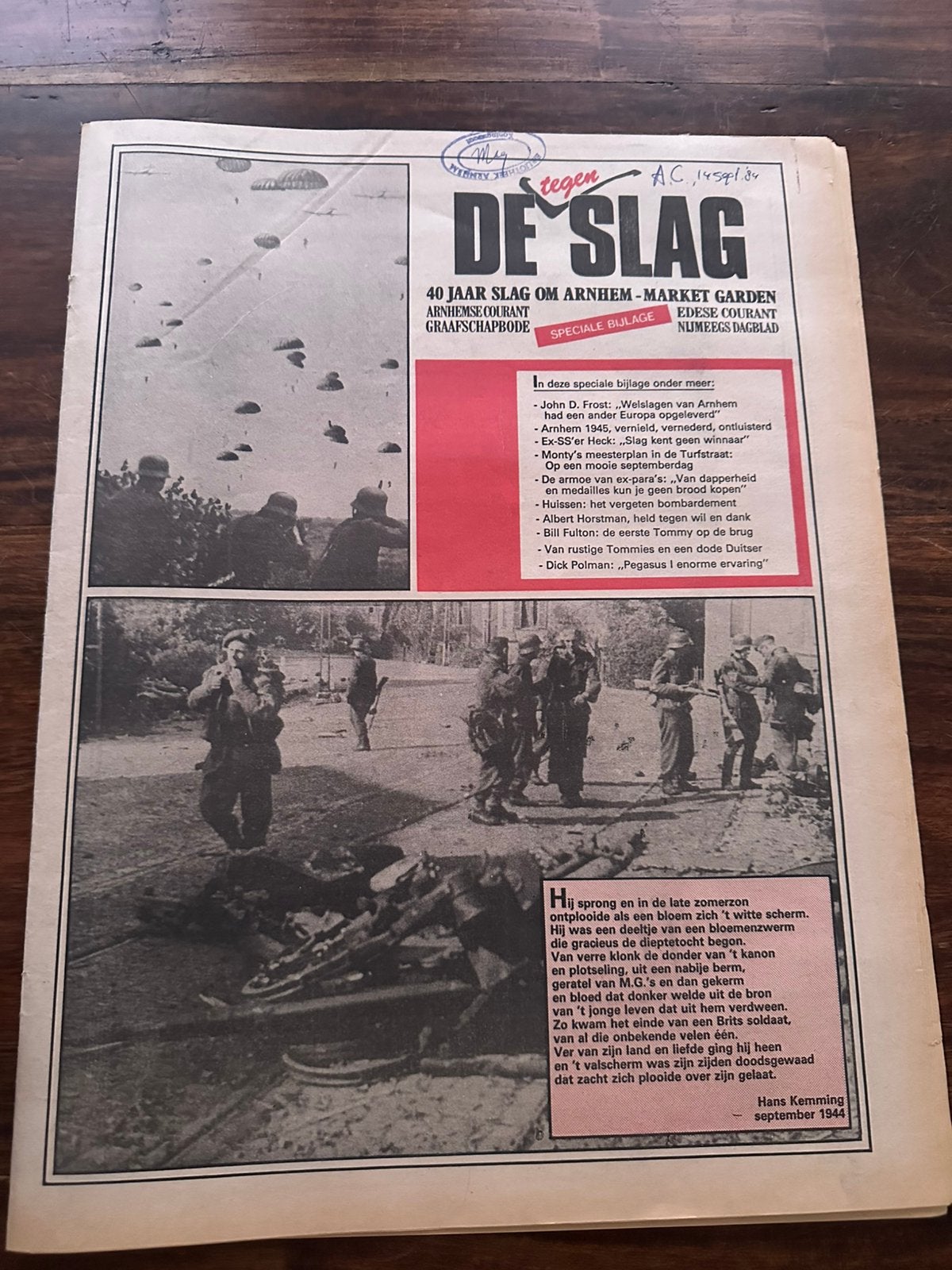 Tweede wereldoorlog Speciale bijlage 40 jaar slag om Arnhem, Ophalen of Verzenden, 1940 tot 1960, Knipsel(s)