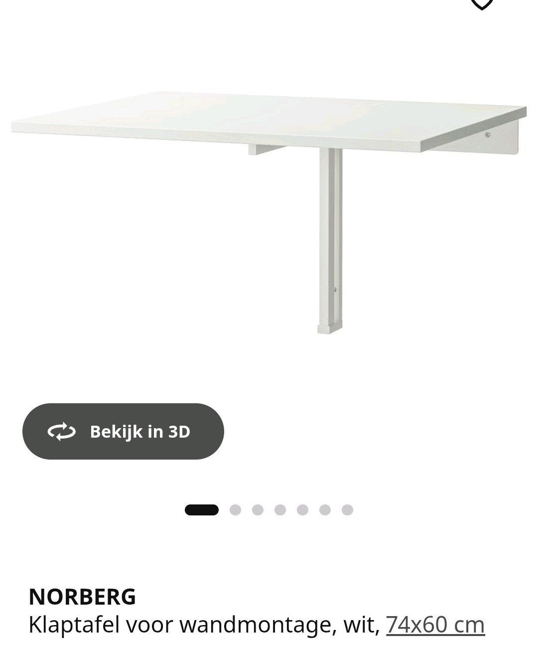 IKEA NORBERG Klaptafel voor wandmontage, wit, 74x60 cm, Ophalen, Overige materialen, Gebruikt, 50 tot 100 cm