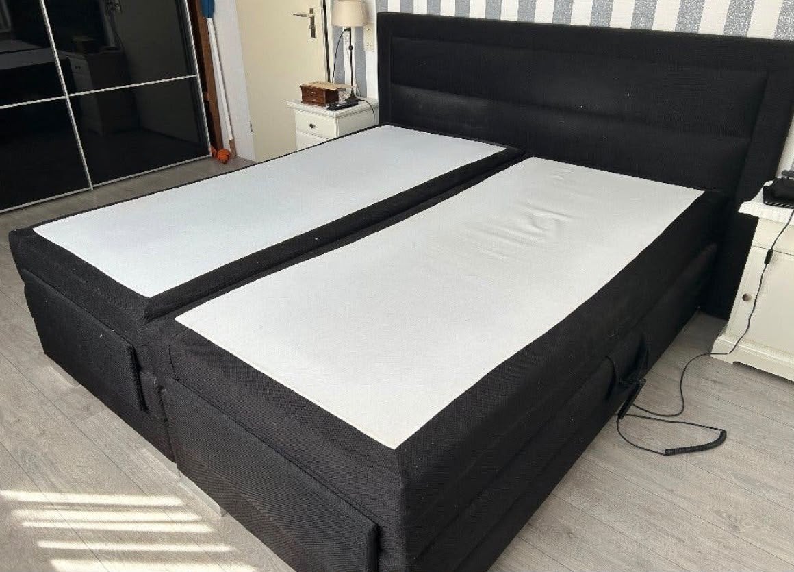 Electrisch verstelbaar 2 persoons boxspring, Ophalen, 90 cm, Zwart, Tweepersoons