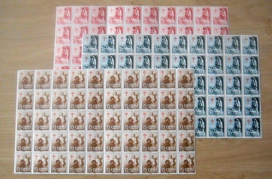 Spanje 1953, serie tuberculose in postfrisse vellen van 50, Verzenden, Postfris