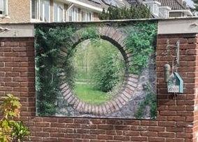Tuinposter waterproof 160x120 cm - Stenen doorkijk - Teun’s, Ophalen, Gebruikt
