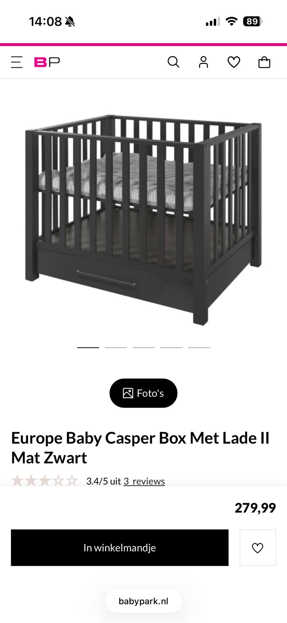 Europe Baby Casper Box Mat Zwart met Lade, Ophalen, Gebruikt, Rechthoekig, Lade