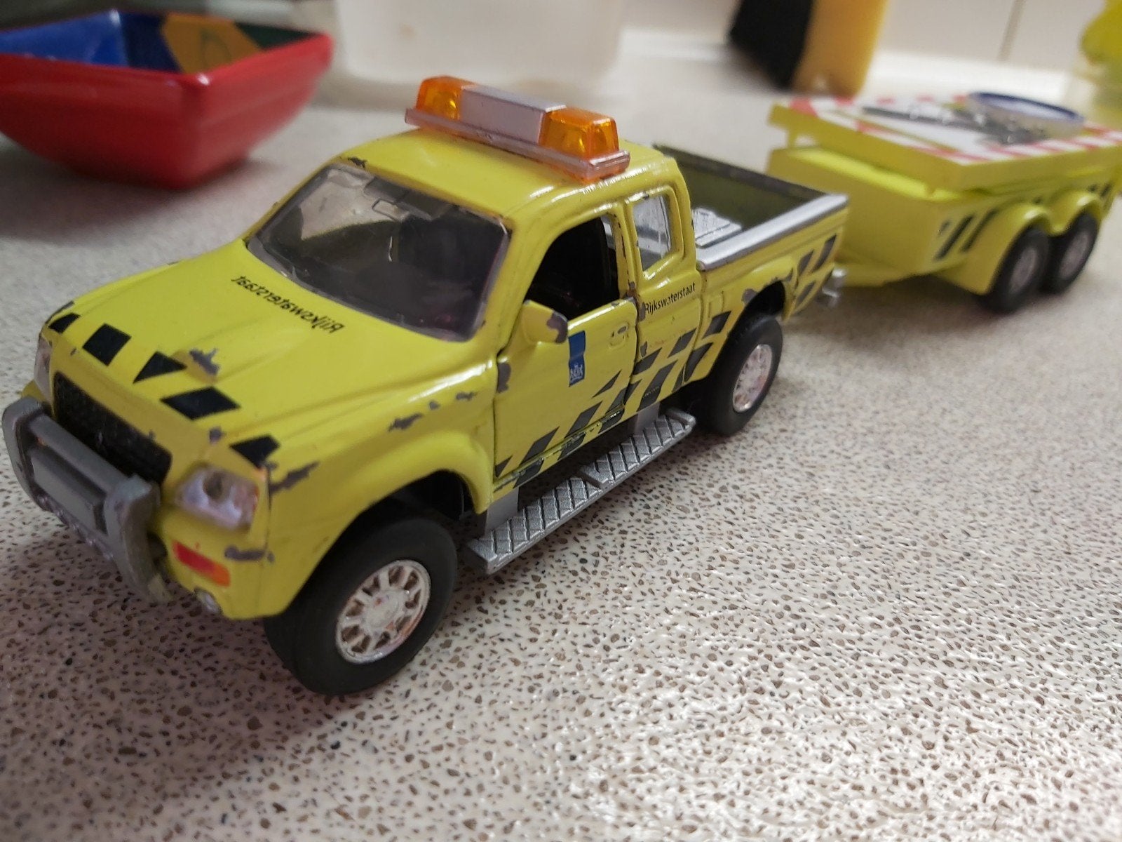 Rijkswaterstaat pick-up truck met aanhanger speelgoed, Ophalen of Verzenden, Gebruikt