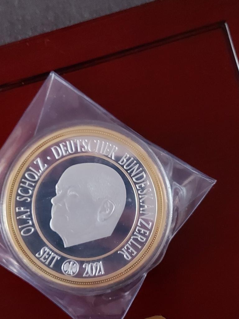 Olaf Scholz Duitse Bondskanselier Herdenkingsmunt, Ophalen of Verzenden, Losse munt, Zilver