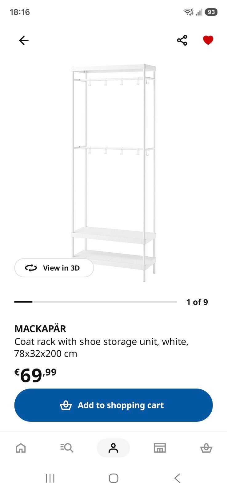 IKEA Mackapär kapstok, schoenenrek, opberger, Ophalen, 200 cm of meer, Zo goed als nieuw, Metaal