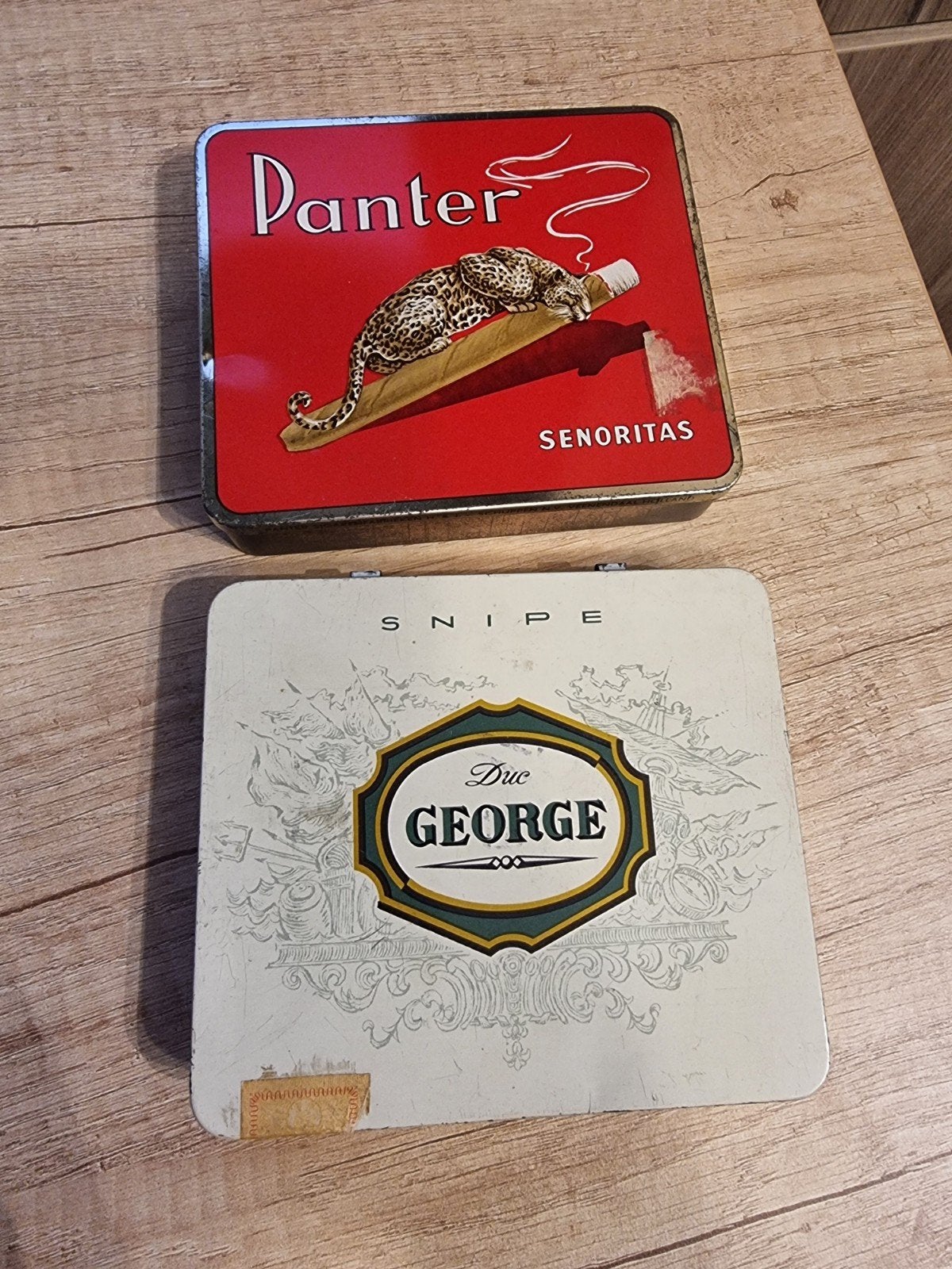 Vintage sigarenblikjes: Duc George en Panter Senoritas, Ophalen of Verzenden, Gebruikt, Overige, Overige merken