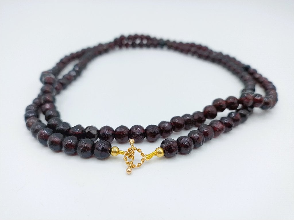 Boerengranaten ketting met gouden slotje, 80 cm., Sieraden, Tassen en Uiterlijk, Antieke sieraden, Verzenden, Goud, Ketting