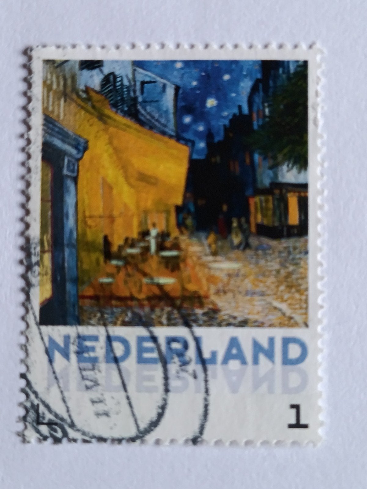 Persoonlijke postzegel - Van Gogh - Caféterras bij nacht, Postzegels en Munten, Ophalen of Verzenden, Na 1940, Gestempeld