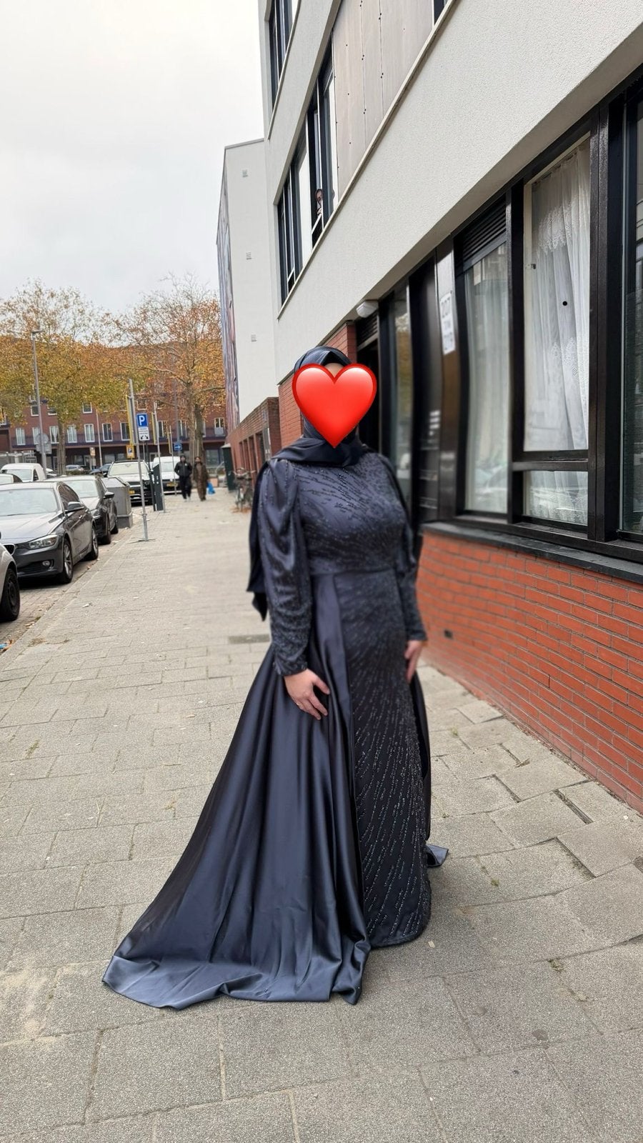 Elegante Donkerblauwe Galajurk met Hijab, Ophalen, Galajurk, Blauw, Maat 46/48 (XL) of groter