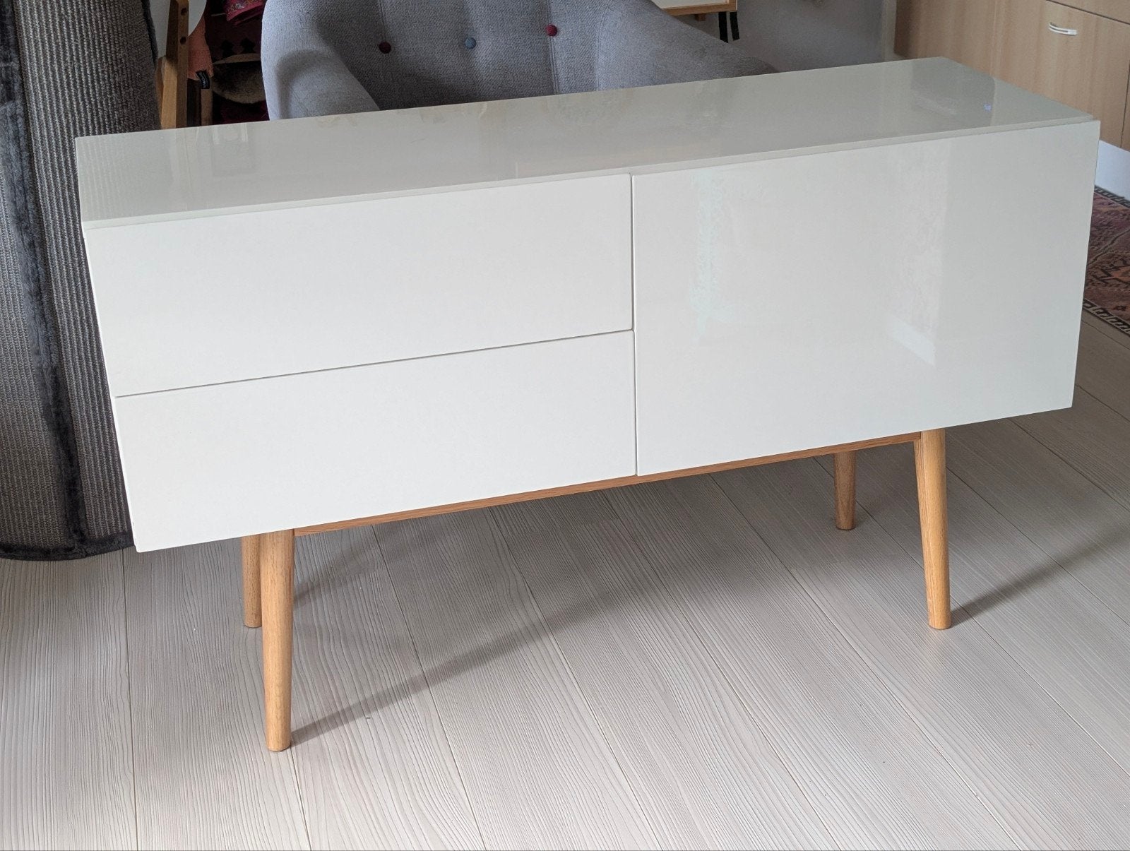 Zuiver High on Wood Dressoir - Hoogglans Wit/Eiken, Modern, Scandinavisch design, Ophalen of Verzenden, Zo goed als nieuw, Eikenhout