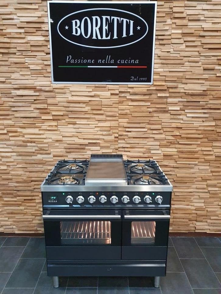 Boretti fornuis 90cm antraciet rvs 2 elektrisch ovens frytop, Niet ingevuld, 60 cm of meer, Niet ingevuld, Ophalen of Verzenden